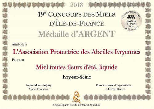 Medaille d argent 2018 miel Juillet 2018